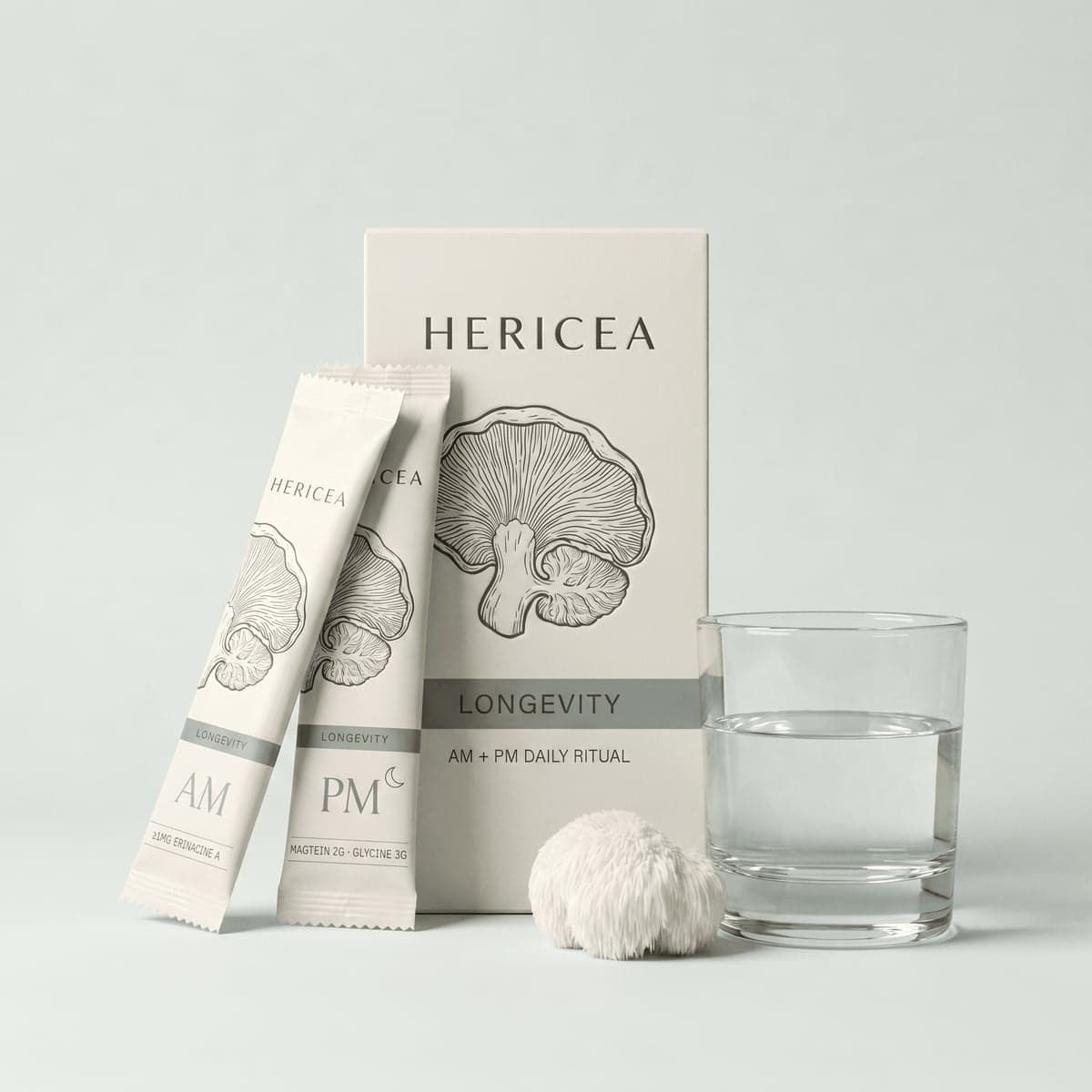 Hericea: Longevity kit — carton, morning stick and evening packet