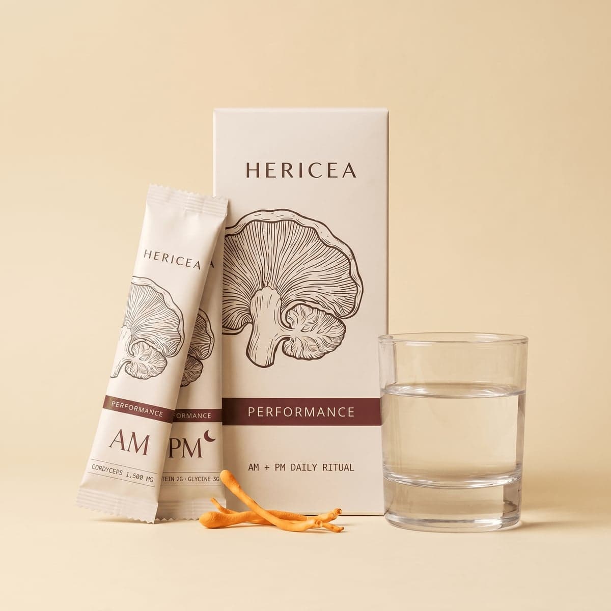 Hericea: Performance kit — carton, morning stick and evening packet
